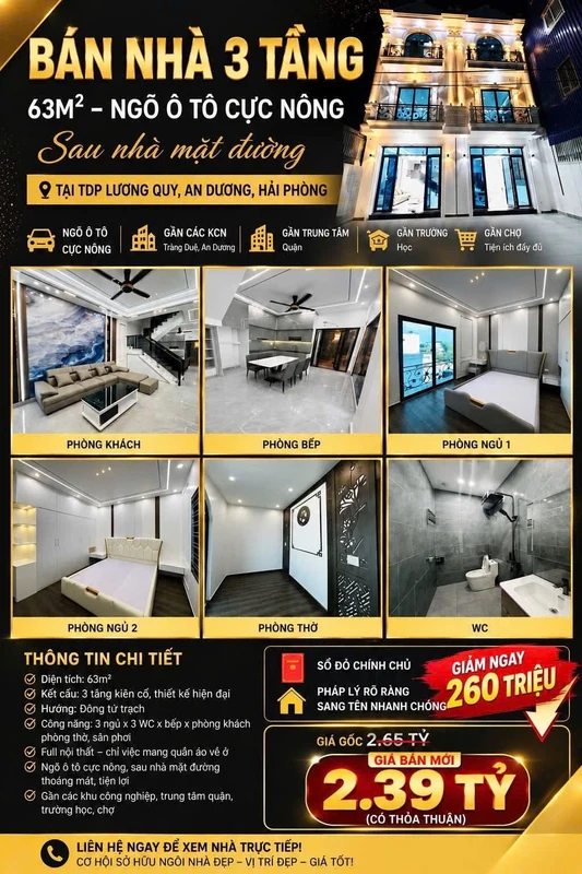 Bán nhà 3 tầng 63m2 full nội thất Hải Phòng