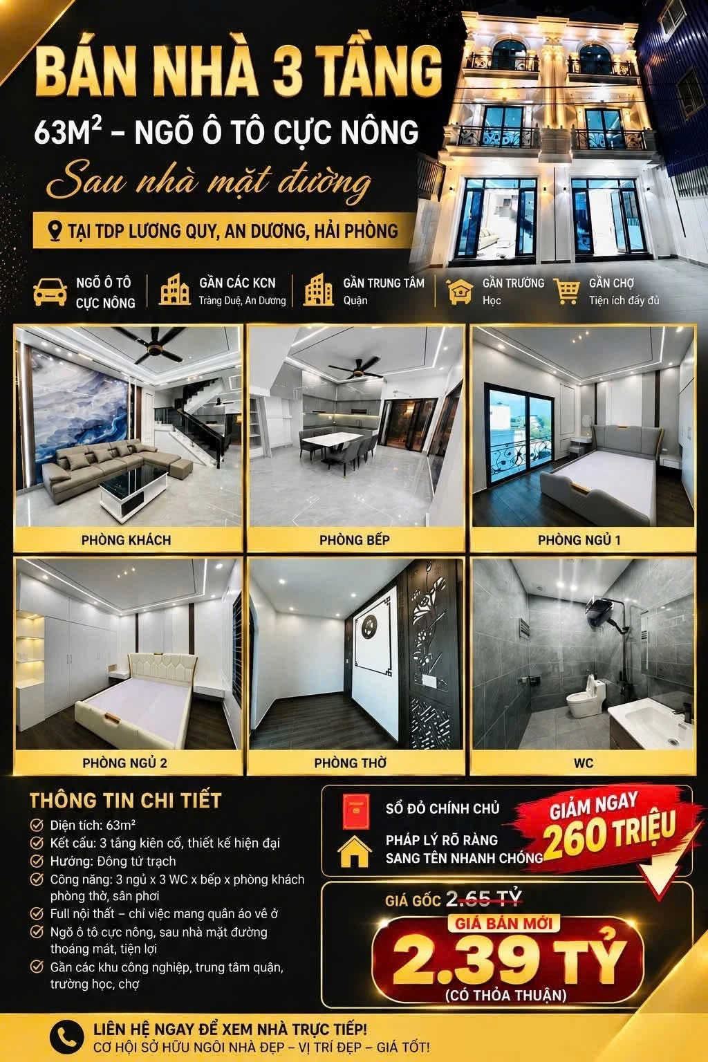 Bán nhà 3 tầng 63m2 full nội thất Hải Phòng - Ảnh 1