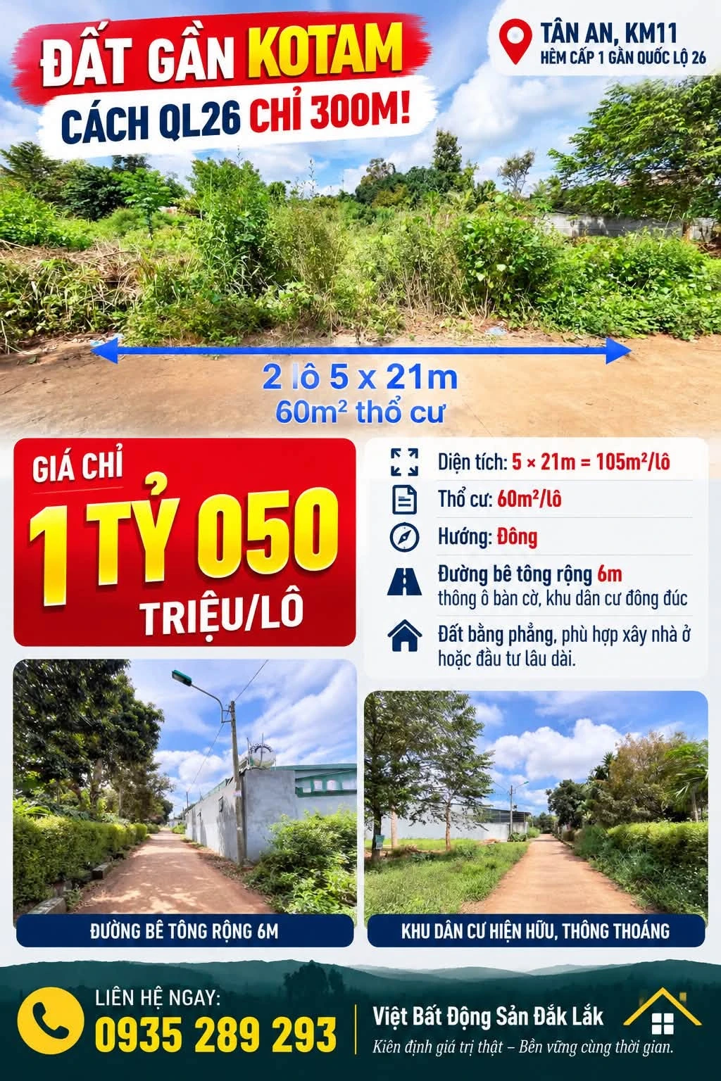 Bán đất 105m² gần Kotam, cách QL26 300m, Đắk Lắk - Ảnh 1