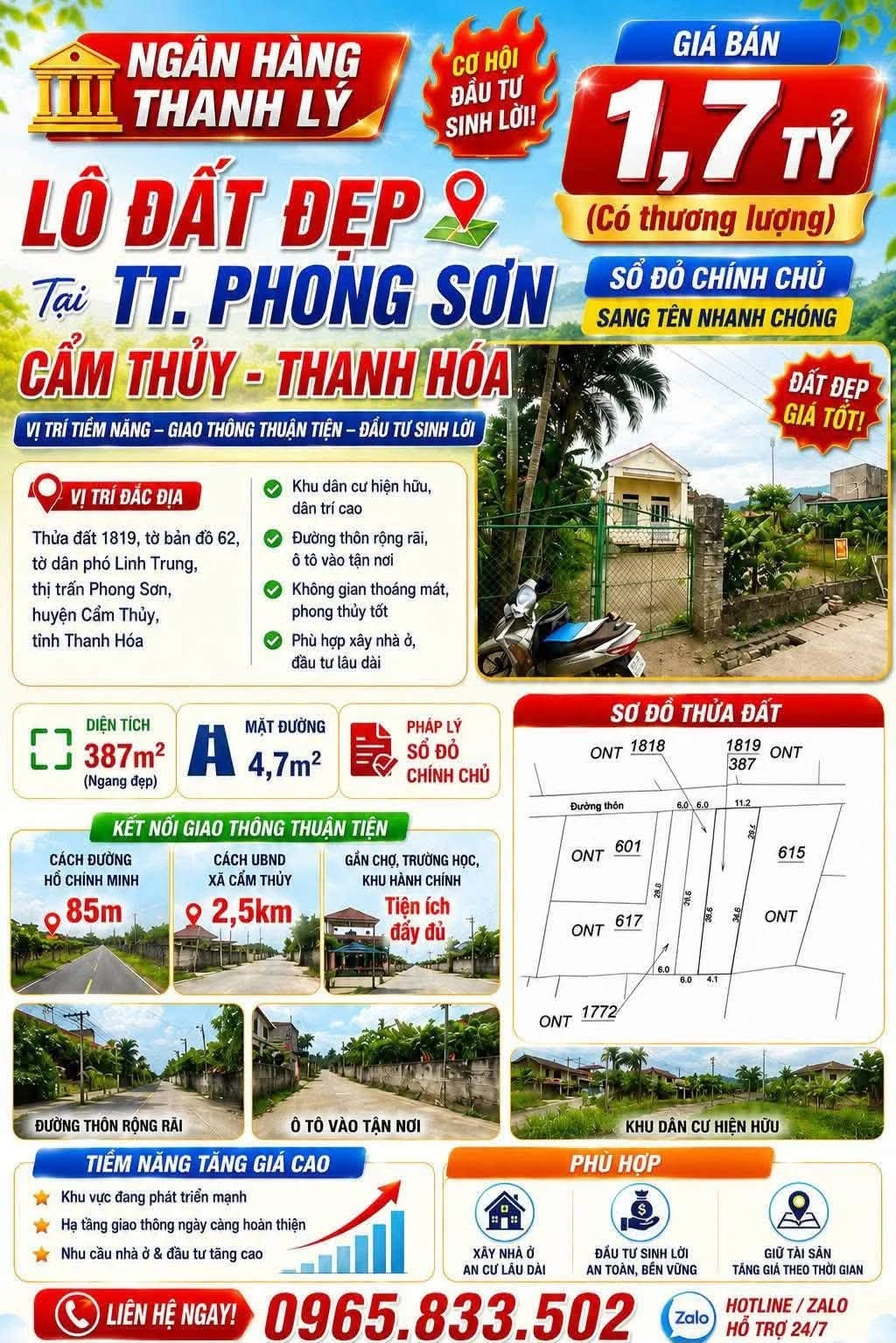 Bán lô đất 387m² Thanh Hóa - Cẩm Thủy - 1,7 tỷ - Ảnh 1