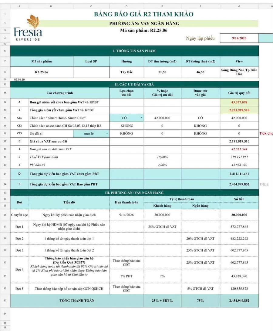Bán căn hộ 2PN view sông 51.5m² tại Fresia Riverside Biên Hòa - Ảnh thu nhỏ 5