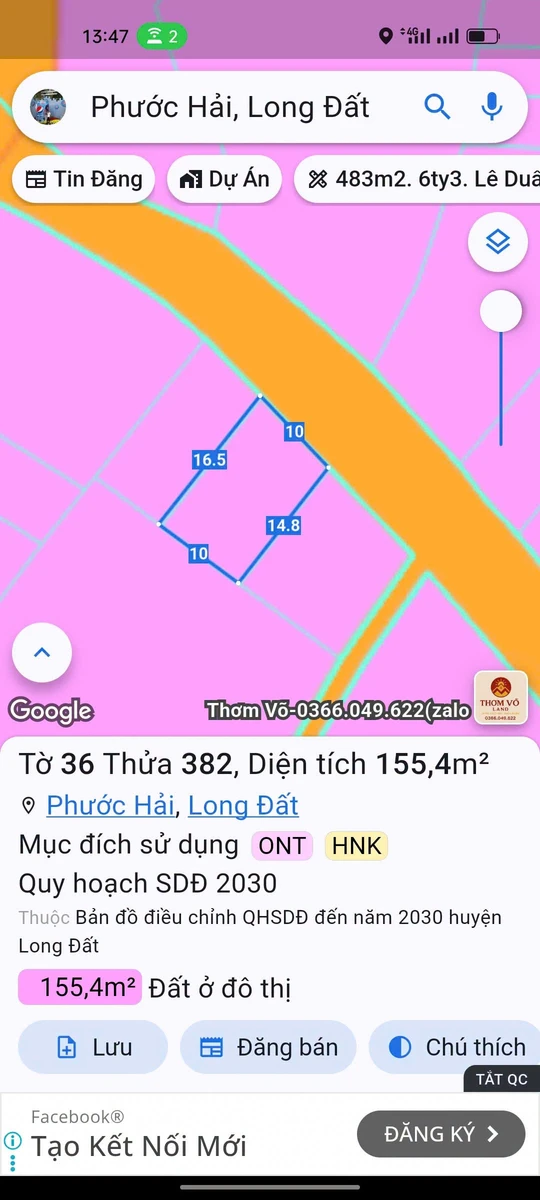Bán đất xã Phước Hải 155m² gần biển, 1 tỷ 550 - Ảnh thu nhỏ 2
