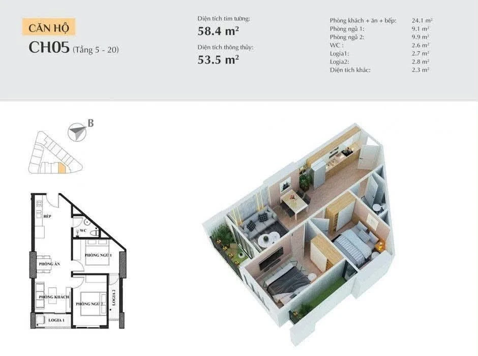 Bán căn hộ 2PN 54,1m² tầng 20 Vina 2 Panorama Quy Nhơn, giá 1,43 tỷ - Ảnh thu nhỏ 4