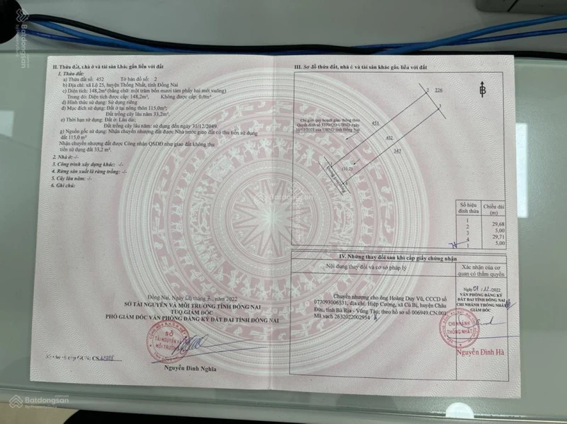 Bán gấp đất tại đường 20, xã Lộ 25, huyện Thống Nhất, Đồng Nai, 850 triệu VND, 148.2m2