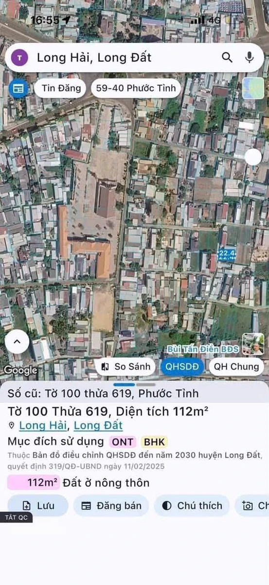Bán gấp lô đất 5x22m có 80m2 thổ cư tại Phước Bình, Xã Long Hải giá 1 tỷ 635 triệu - Ảnh 1