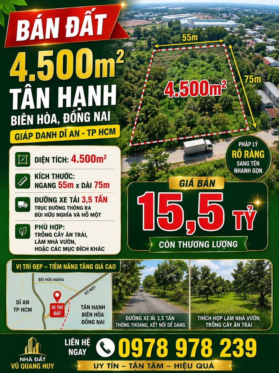 Bán lô đất 4.500m² Tân Hạnh, Biên Hòa, Đồng Nai, giá 15,5 tỷ - Ảnh 1