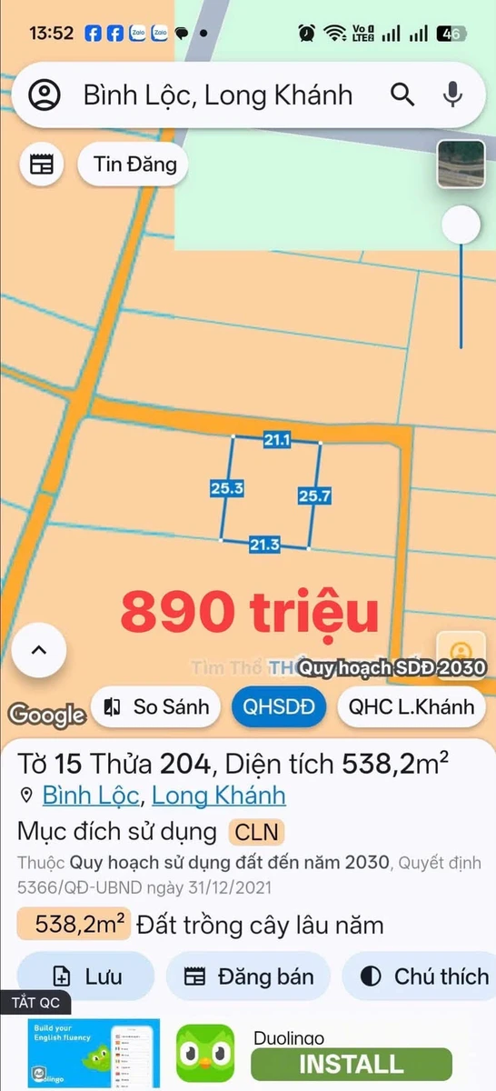 Bán đất vườn chôm chôm 500m² Bình Lộc 890 triệu - Ảnh 1