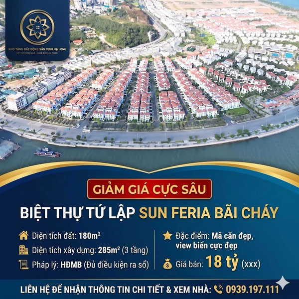 Bán biệt thự tứ lập Sun Feria Bãi Cháy 285m² 18 tỷ