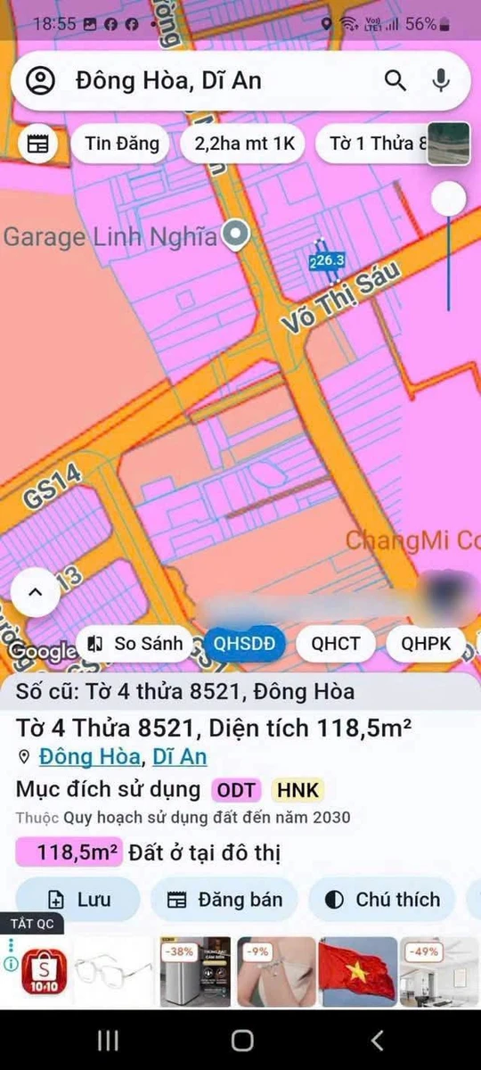 Bán đất mặt tiền Võ Thị Sáu, Dĩ An, 118m², sổ riêng - Ảnh thu nhỏ 3