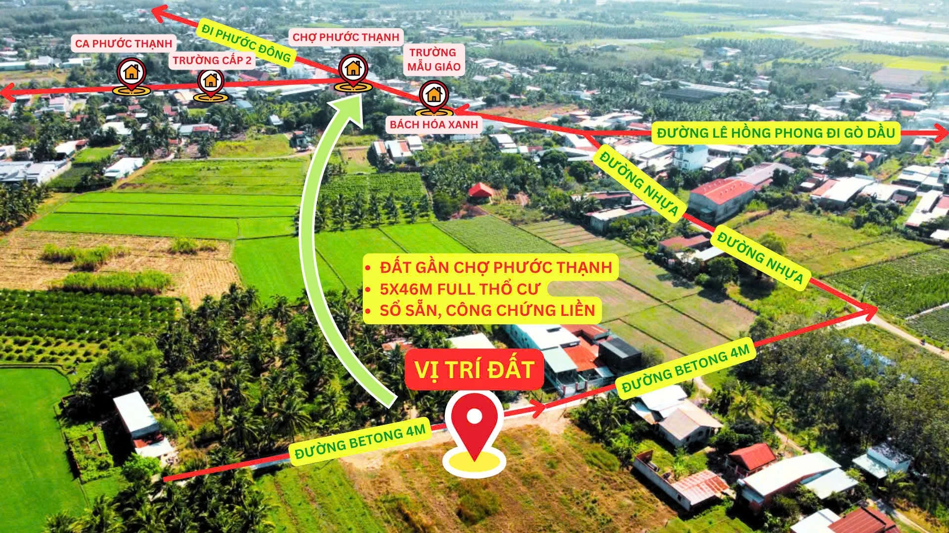 Bán đất 5x40m thổ cư Phước Hội, Tây Ninh, 400 triệu - Ảnh 1