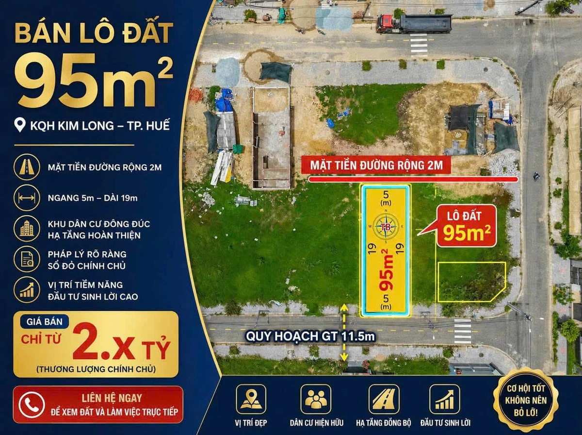Bán lô đất 95m² KQH Kim Long Huế - 2.75 tỷ - Ảnh thu nhỏ 4