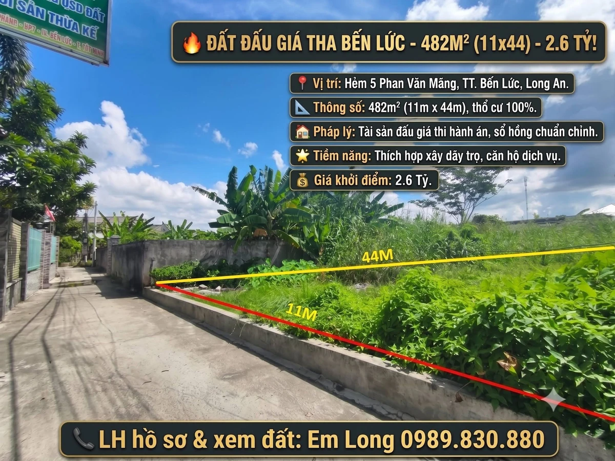 Bán đất Bến Lức 482m² giá 2.6 tỷ - Ảnh 1