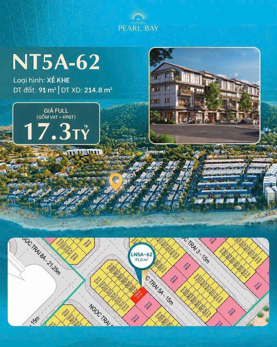 Bán căn góc 4 tầng 91m² Vinhomes Pearl Bay 17,3 tỷ - Ảnh 1