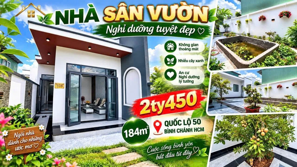 Bán nhà cấp 4 sân vườn 184m² Cần Giuộc 2,45 tỷ - Ảnh 1
