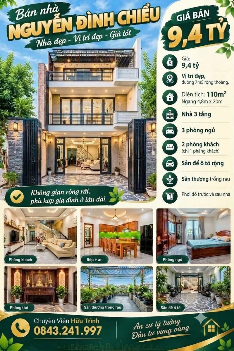 Bán nhà 3 tầng 110m2 Nguyễn Đình Chiểu 9,4 tỷ - Ảnh 1