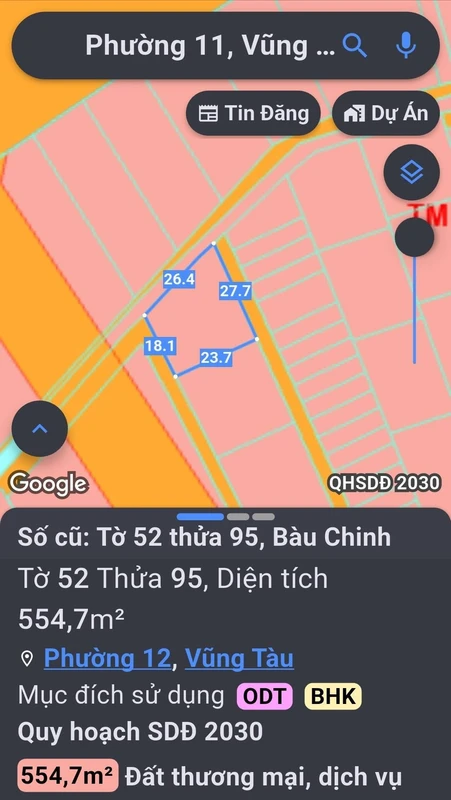 Bán đất 554,7m² thổ cư Phường 11 Vũng Tàu 7,21 tỷ