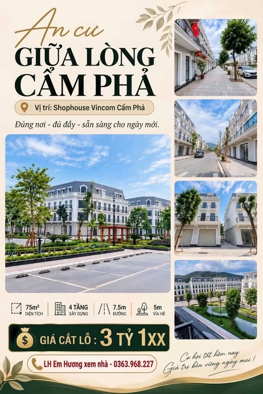 Bán shophouse VinCom Cẩm Phả 75m² giá 3,1 tỷ