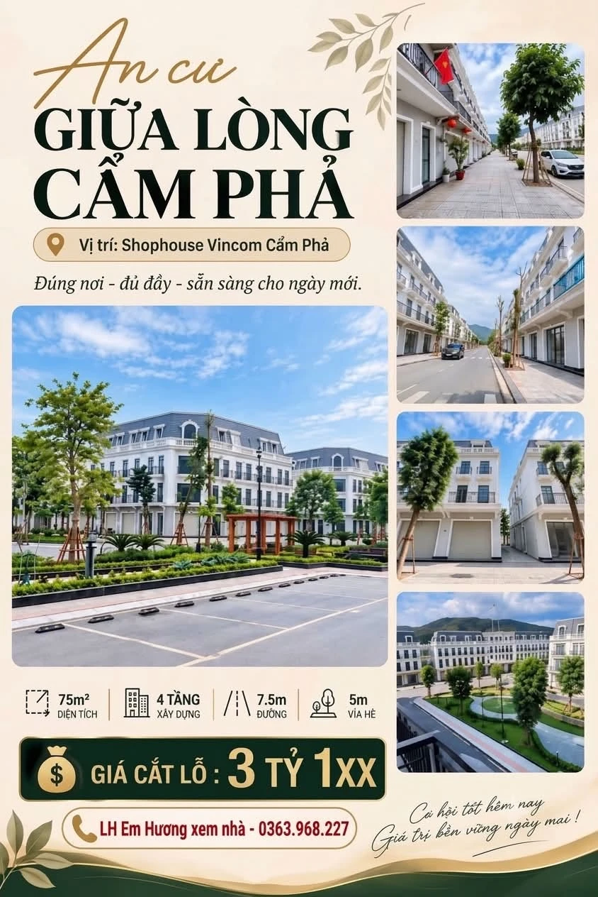 Bán shophouse VinCom Cẩm Phả 75m² giá 3,1 tỷ - Ảnh 1
