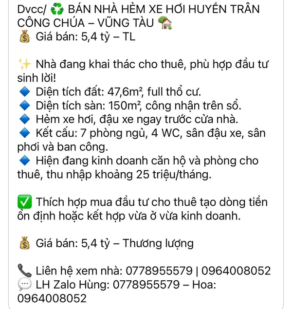 Bán nhà hẻm xe hơi 150m² 7PN Huyền Trân Công Chúa, Vũng Tàu