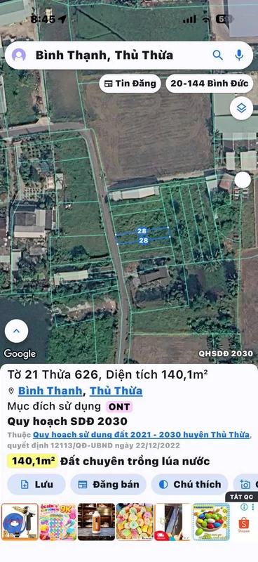Bán đất nền 140m² xã Bình Thạnh, Thủ Thừa