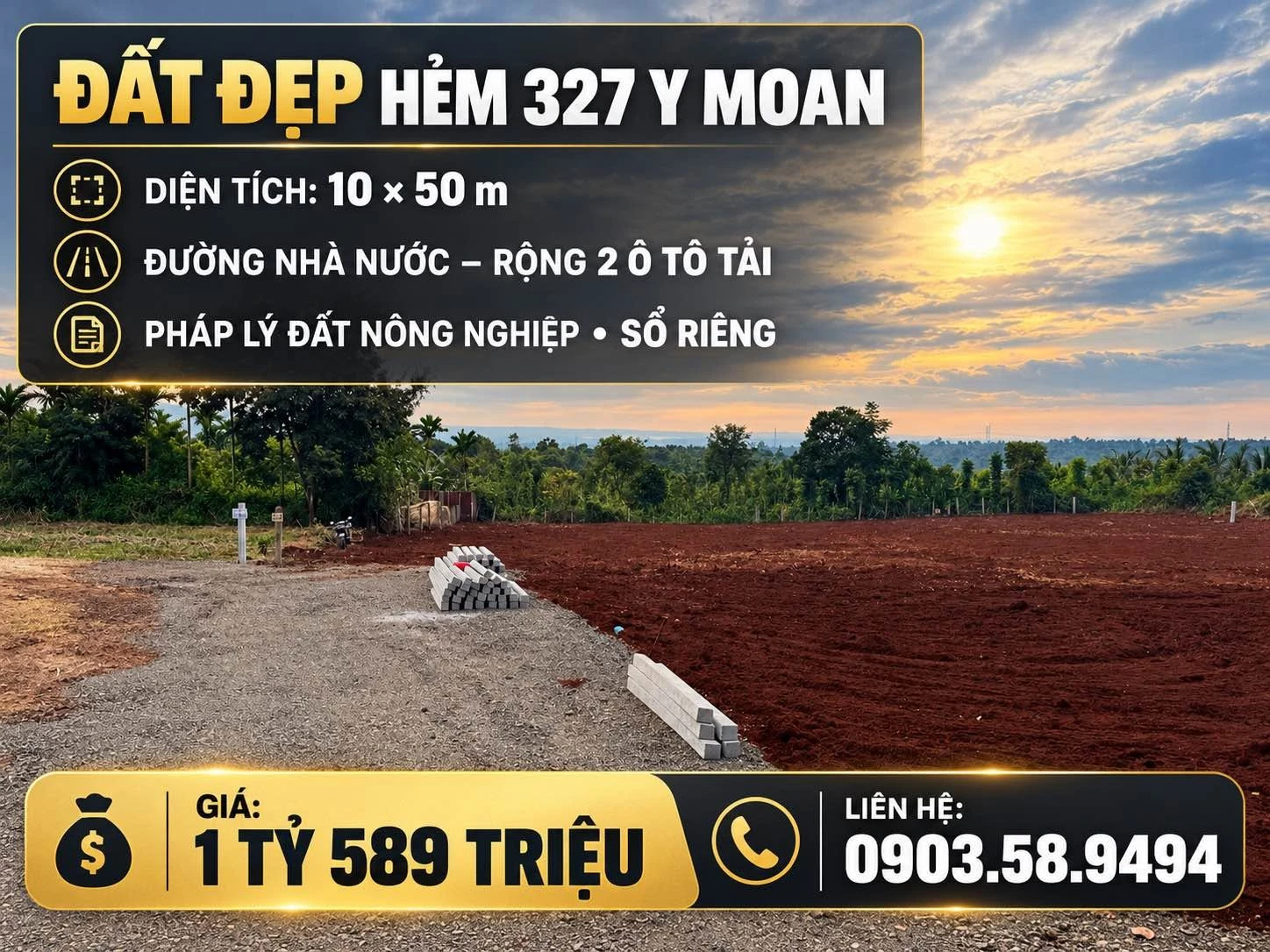 Bán đất 500m² đường Y Moan, sổ riêng, 1 tỷ 589 triệu - Ảnh 1