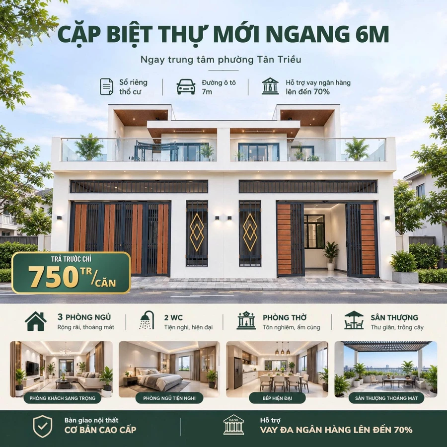 Bán biệt thự 180m² 4PN ngã 4 Tân Triều 2.5 tỷ - Ảnh 1