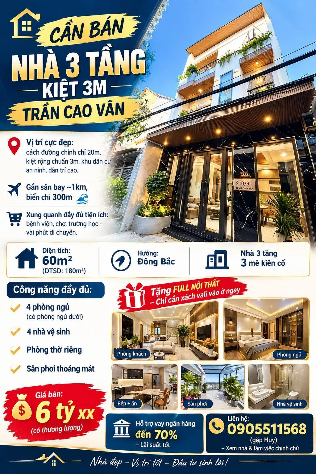 Bán nhà 3 tầng 60m² Trần Cao Văn, Khánh Hòa - Ảnh 1