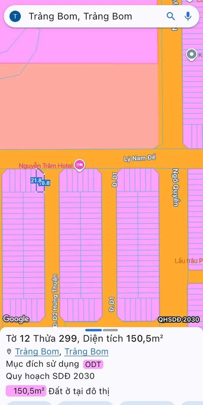 Bán lô góc 2 mặt tiền 163,5m² Lý Nam Đế Trảng Bom