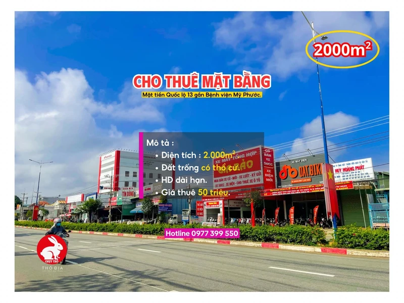 Cho thuê mặt bằng 2000m² Mỹ Phước, Bến Cát 50 triệu/tháng