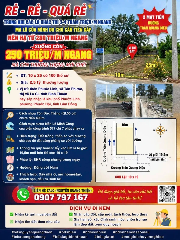 Bán đất 100m² mặt tiền Trần Quang Diệu, La Gi, Bình Thuận - 2,5 tỷ