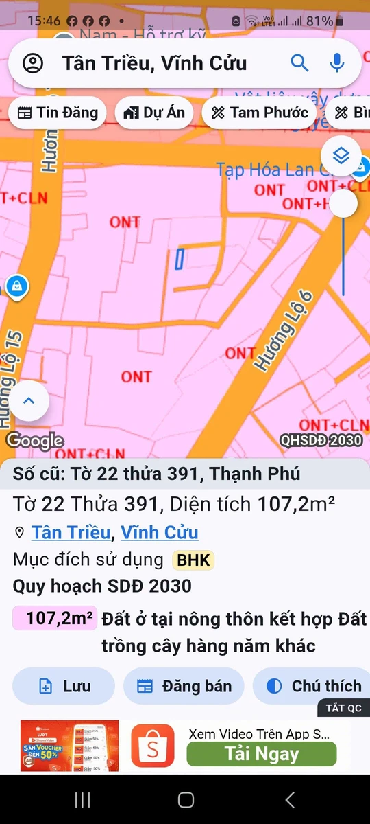 Bán đất Tân Triều 107m² sổ riêng 1 tỷ 250 triệu - Ảnh thu nhỏ 2