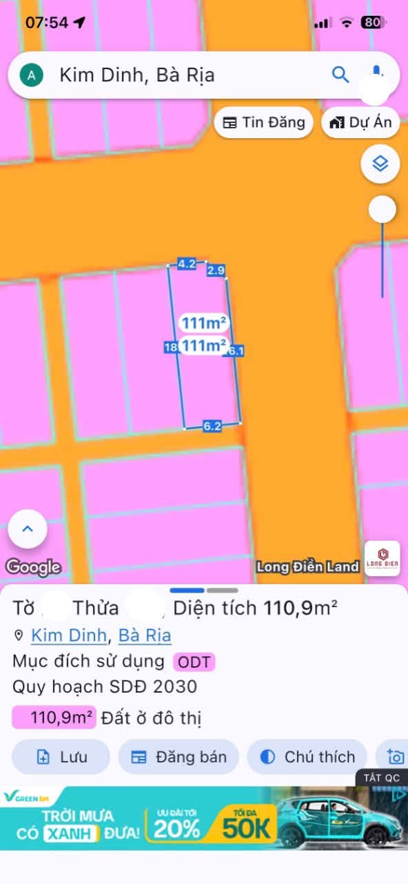 Bán đất góc 2 mặt tiền Long Hương 110m² - 2,15 tỷ