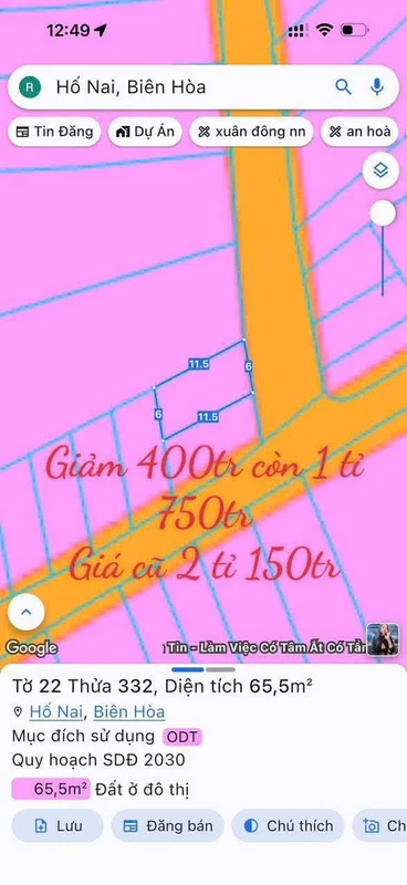 Bán đất nền 65.5m² Hố Nai, Biên Hòa, Đồng Nai - 1 tỷ 750 triệu