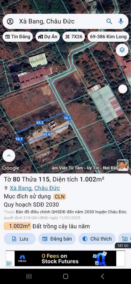 Bán đất Xà Bang Châu Đức 63m² 1 tỷ 150 triệu - Ảnh 1
