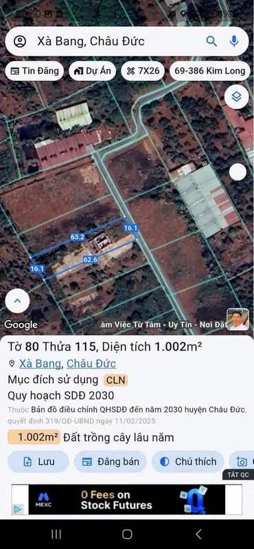 Bán đất Xà Bang Châu Đức 63m² 1 tỷ 150 triệu