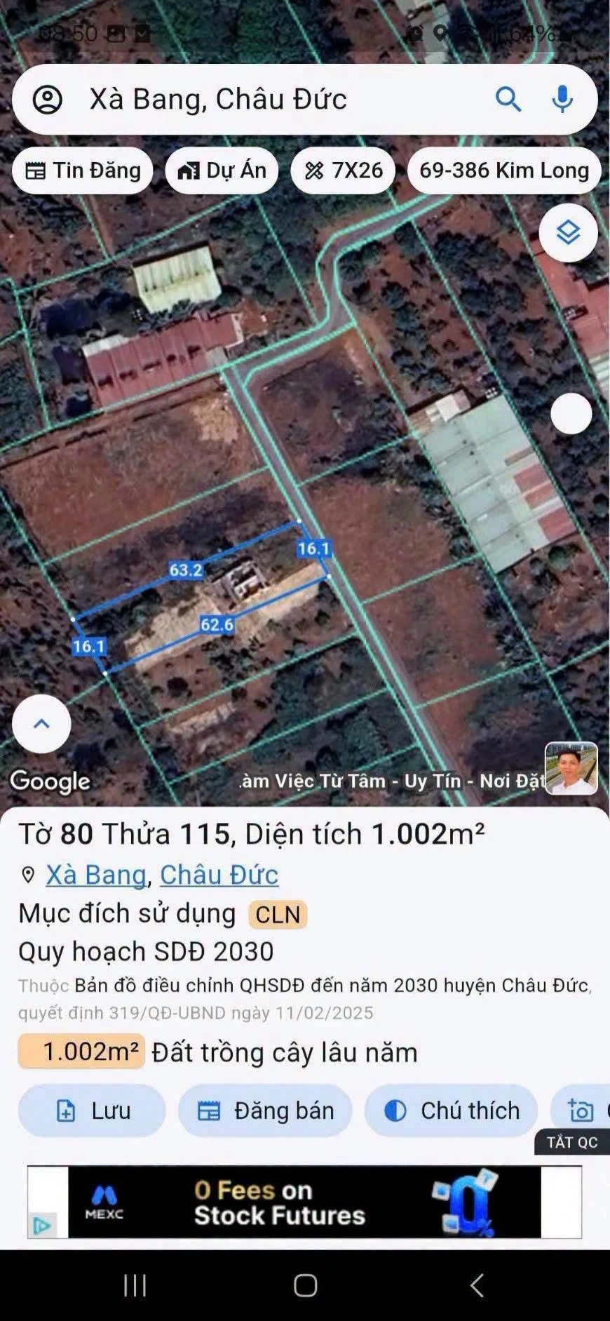 Bán đất Xà Bang Châu Đức 63m² 1 tỷ 150 triệu - Ảnh 1