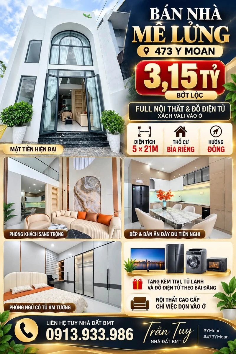 Bán nhà mê lửng 473 Y Moan 105m² full nội thất 3 tỷ 150 - Ảnh 1
