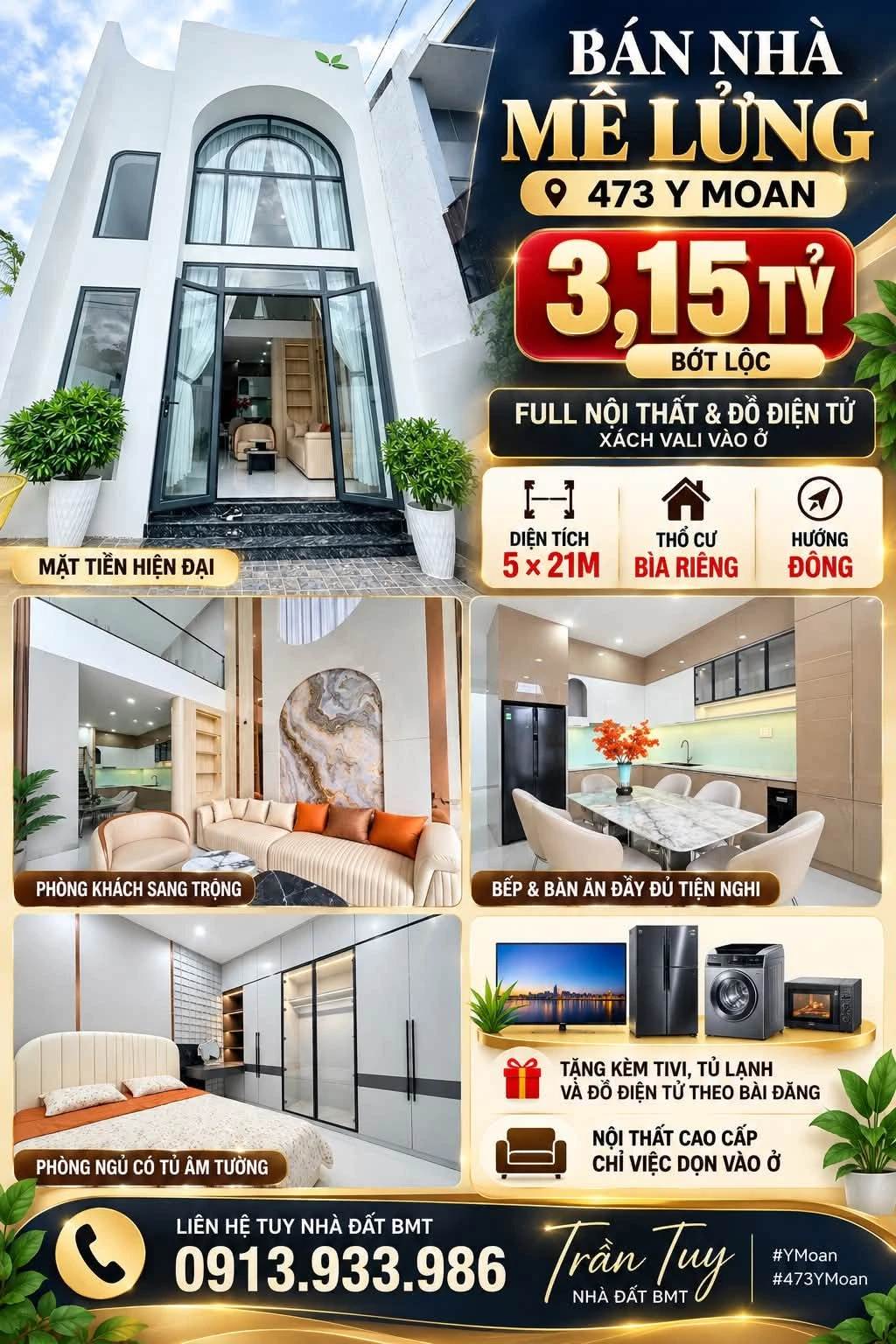 Bán nhà mê lửng 473 Y Moan 105m² full nội thất 3 tỷ 150 - Ảnh 1