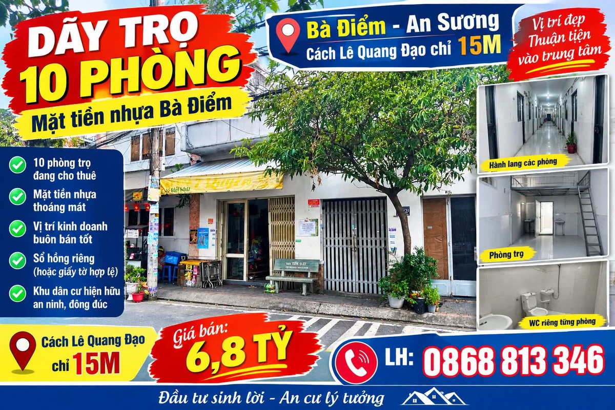 Bán dãy trọ mặt tiền Lê Quang Đạo An Sương 157.5m² - Ảnh 1