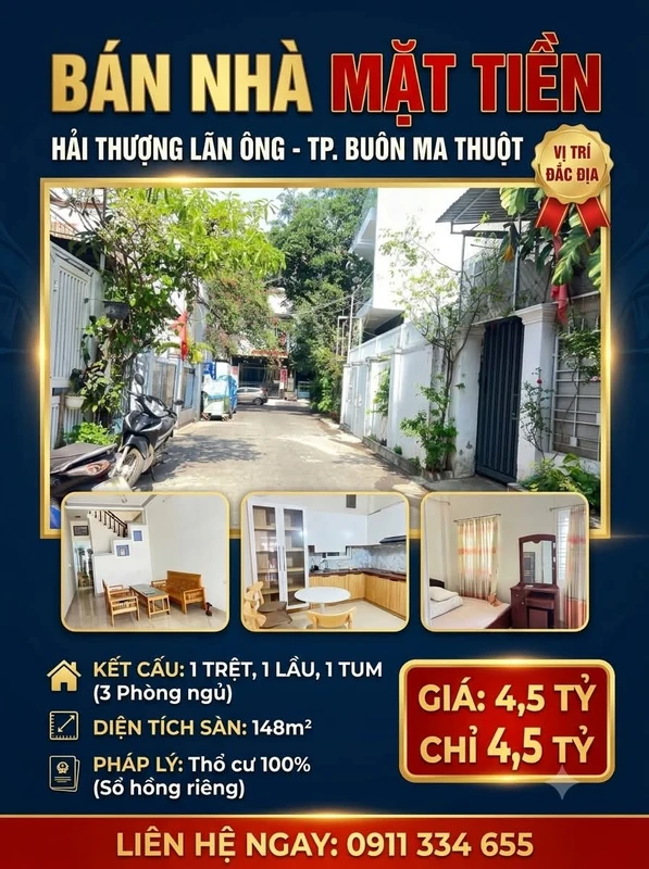 Bán nhà mặt tiền 148m2, 3PN Buôn Ma Thuột