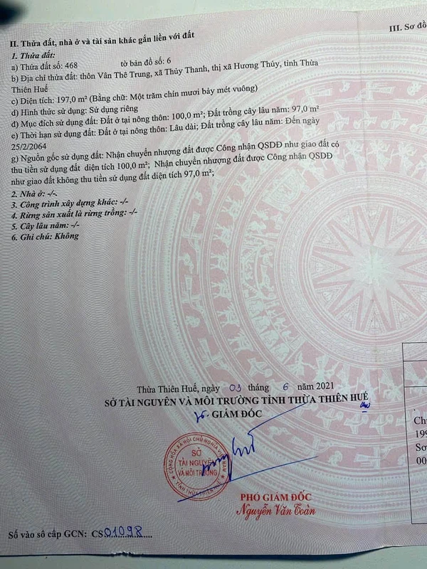 Bán đất 197m² Vân Thê Trung, Thuỷ Thanh, Huế 1,3 tỷ