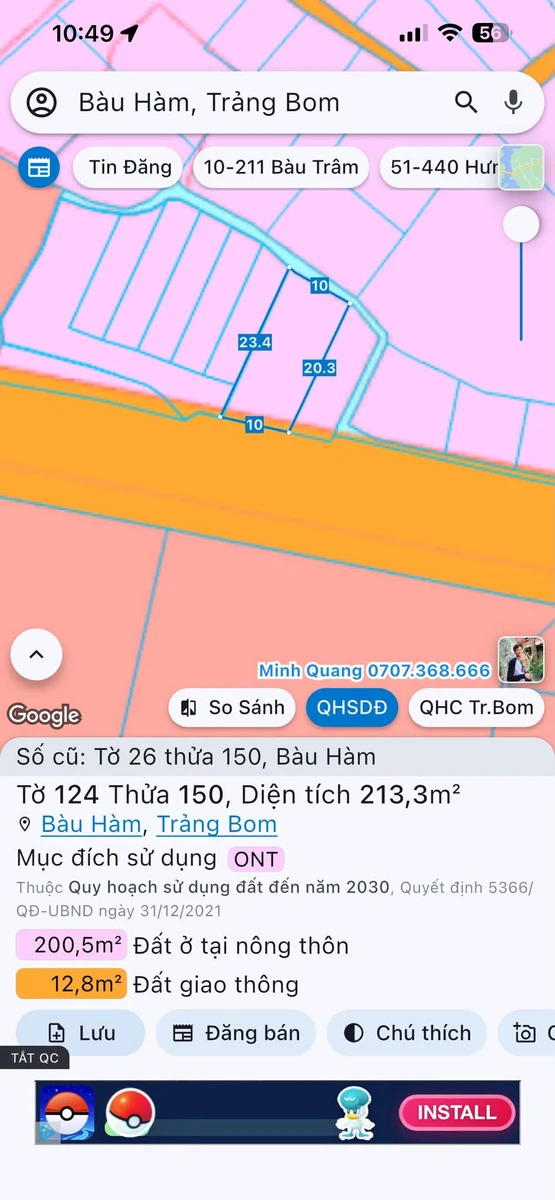 Bán đất nền 213m² mặt tiền Bàu Hàm, Đồng Nai - Ảnh 1