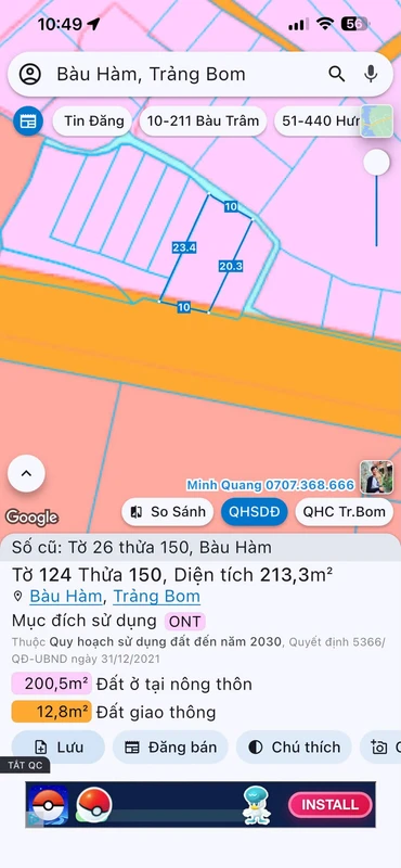 Bán đất nền 213m² mặt tiền Bàu Hàm, Đồng Nai