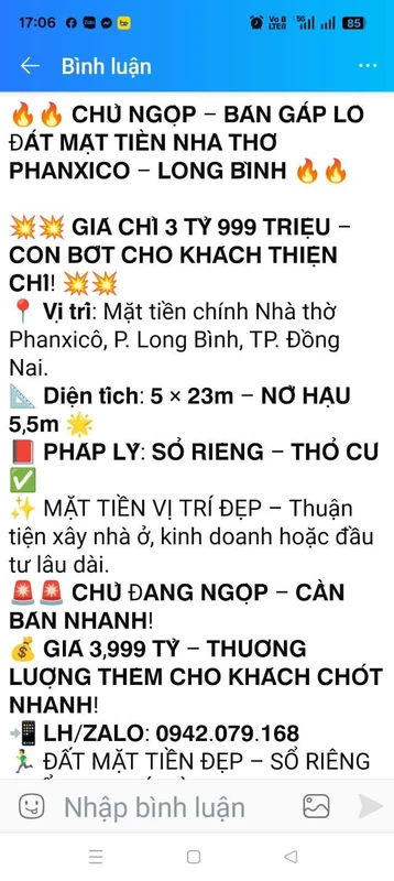 Bán gấp lô đất mặt tiền Nhà thờ Phanxicô, Đồng Nai 115m²