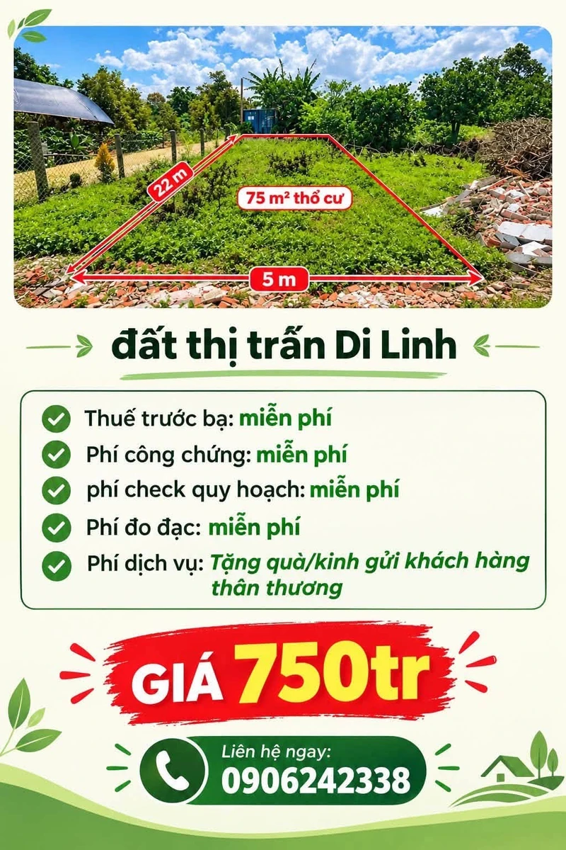 Bán đất 110m2 tại thị trấn Di Linh, Khánh Hòa - Ảnh 1