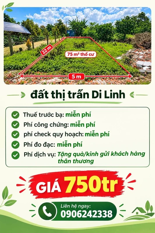 Bán đất 110m2 tại thị trấn Di Linh, Khánh Hòa