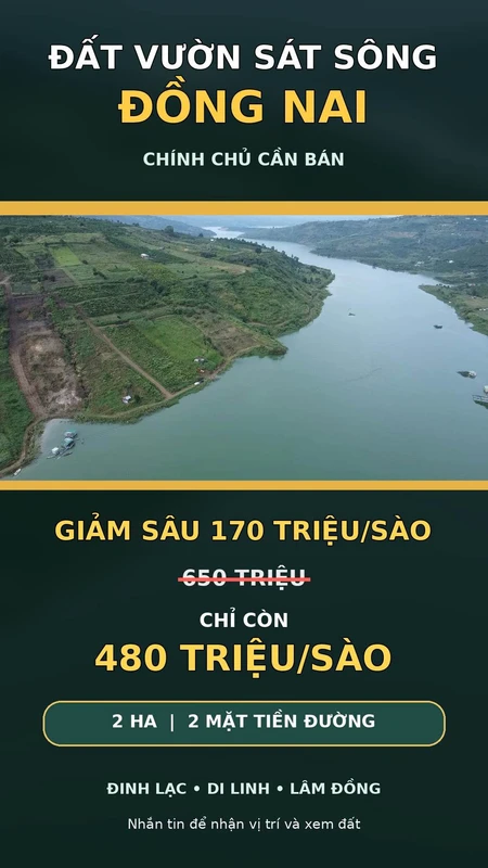 Bán 2ha đất sát Sông Đồng Nai, Di Linh, Lâm Đồng
