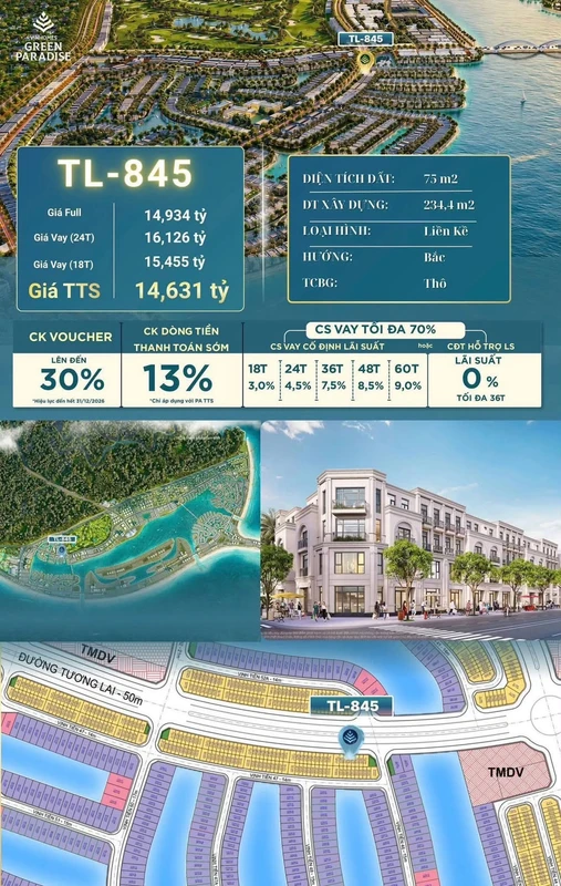 Bán liền kề 234m² Vinhomes Green Paradise 14,6 tỷ