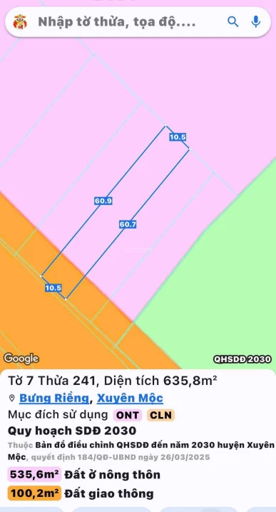 Bán lô đất mặt tiền Quốc lộ 55, xã Bưng Riềng. Diện tích: 635,9m2 có 100m2 thổ cư ngang 10.5mx60m - Ảnh thu nhỏ 3
