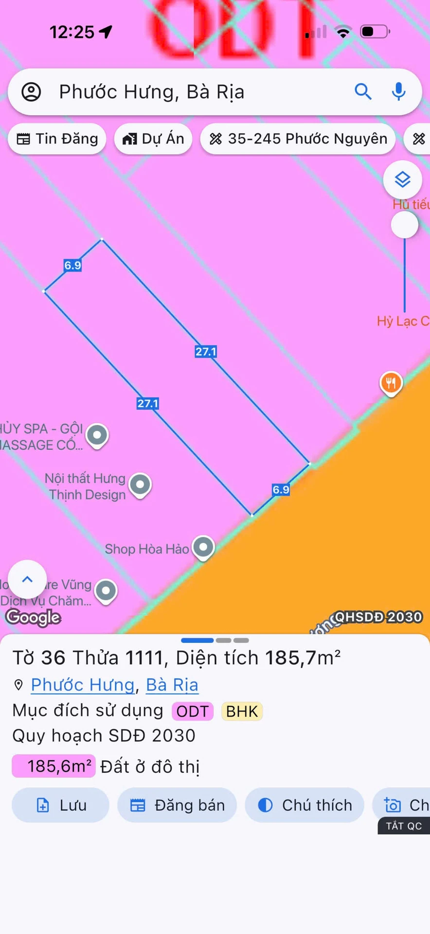 Bán đất mặt tiền kinh doanh 185m2 Hùng Vương Bà Rịa - Ảnh 1